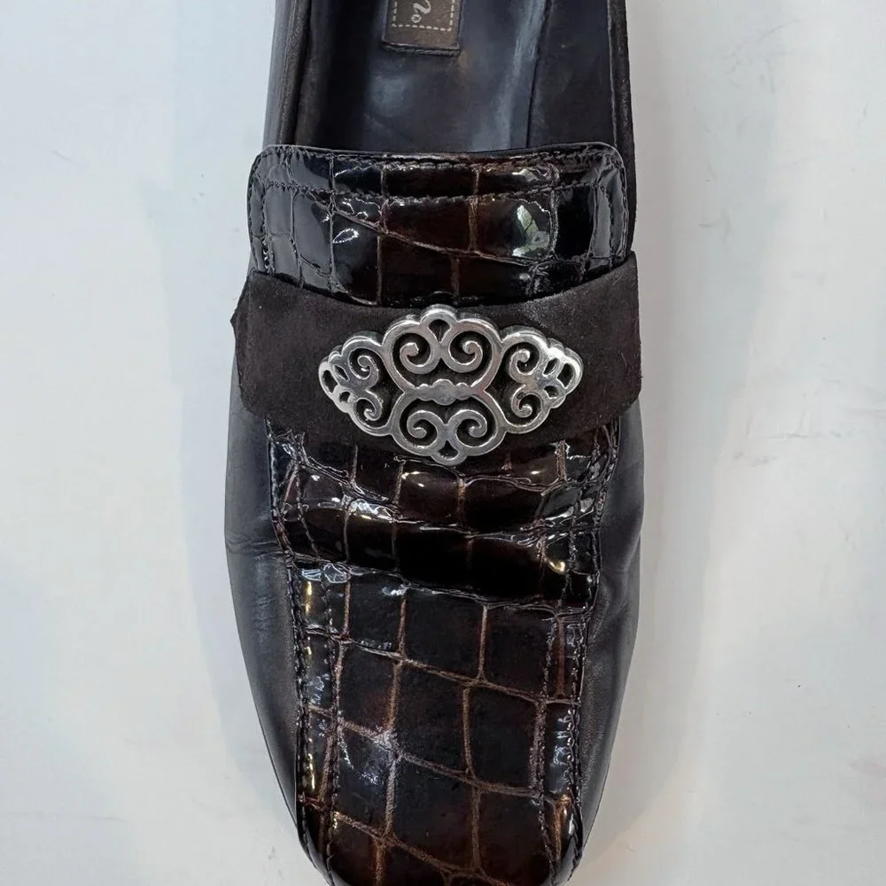 Brighton Artist Brown & Croc Laofers w/Silver Design and Low Heel 9N Retro, 90’s - Picture 7 of 10